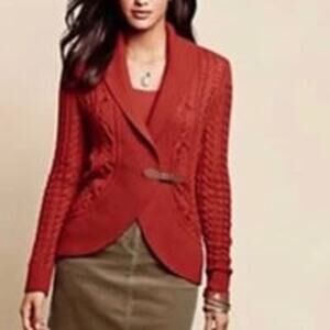 Talbots Lambswool Blend Cardigan shawl collar leather front closing size medium